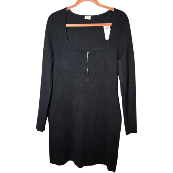 Abercrombie & Fitch BLACK Long-Sleeve Half-Zip Mini Sweater Dress Size XL NWT - Picture 2 of 8
